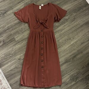 Mimi Chica Brown Midi Dress with Button Detail